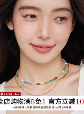 春夏天然石淡水珍珠彩色项链