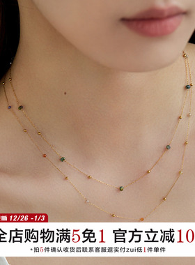 法式复古天然石切面超细项链