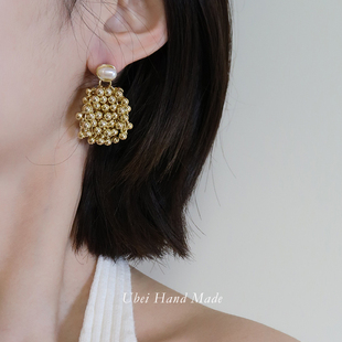 有北手作UbeiStudio 法式冷淡风金属流苏耳钉串珠珍珠925银耳环