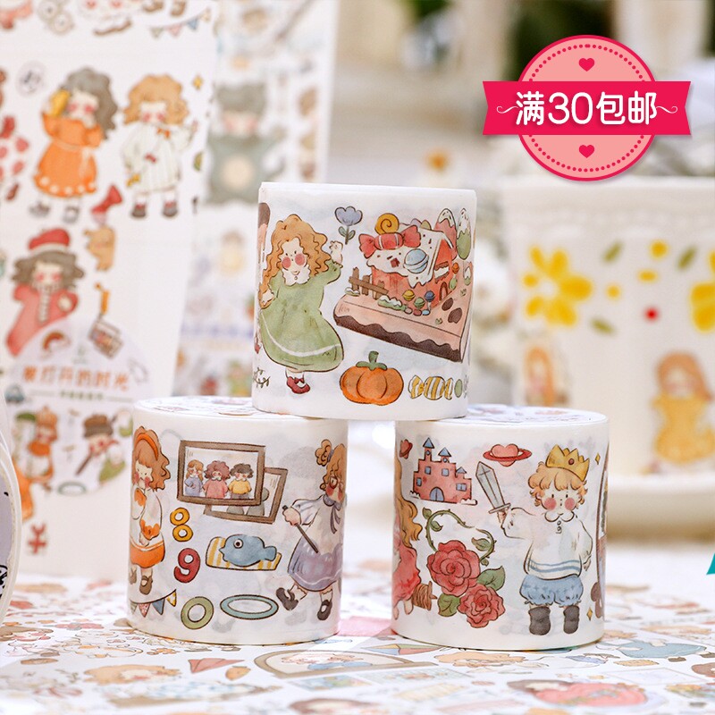 维吉娜洋娃娃特油和纸手帐胶带可爱女孩人物素材整卷肉球风贴纸