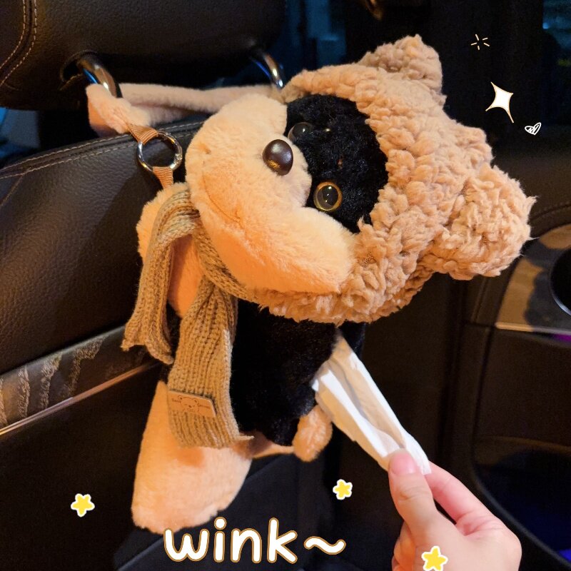 车载纸巾盒创意2025新款狗狗可爱装饰品挂式汽车抽纸盒车用纸袋女