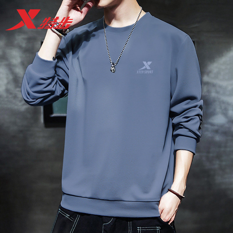 XTEP SPORTS SWEATSHIRT MENS SIMPLE AND VERSATILE FALL MENS CASUAL PULLOVER ROUND NECK TOP LOOSE MENS LONG SLEEVES