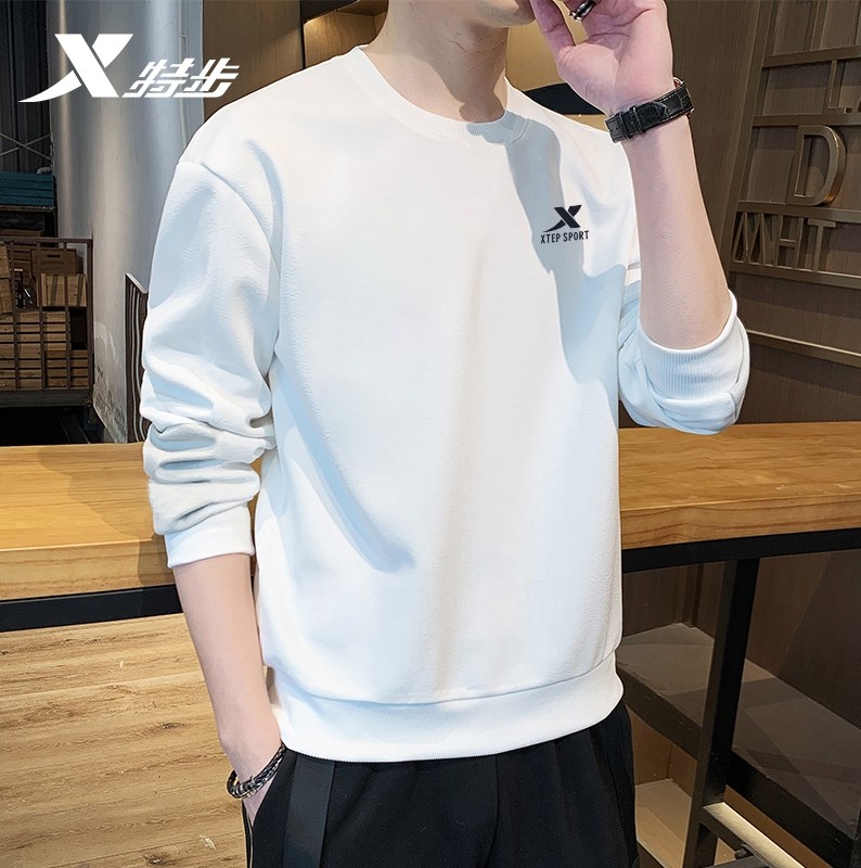 XTEP 스웨트 셔츠 남성 캐주얼 긴팔 가을 신작 남성용 라운드 넥 풀오버 바닥 셔츠 남성용 루즈 스포츠 탑