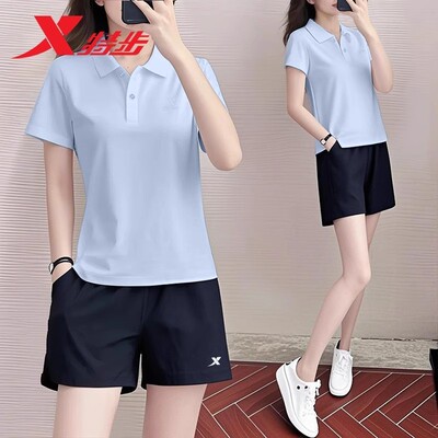 特步女polo翻领运动套装