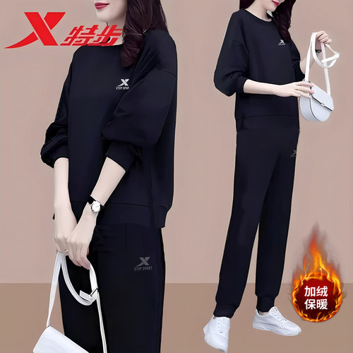 特步加绒运动套装女2025冬季新款