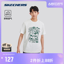 2024年夏季 Skechers斯凯奇运动印花T恤男女同款 上衣 圆领宽松短袖