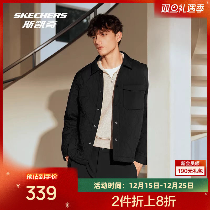 Skechers斯凯奇2025年秋冬季男士常规版型梭织裥棉外套