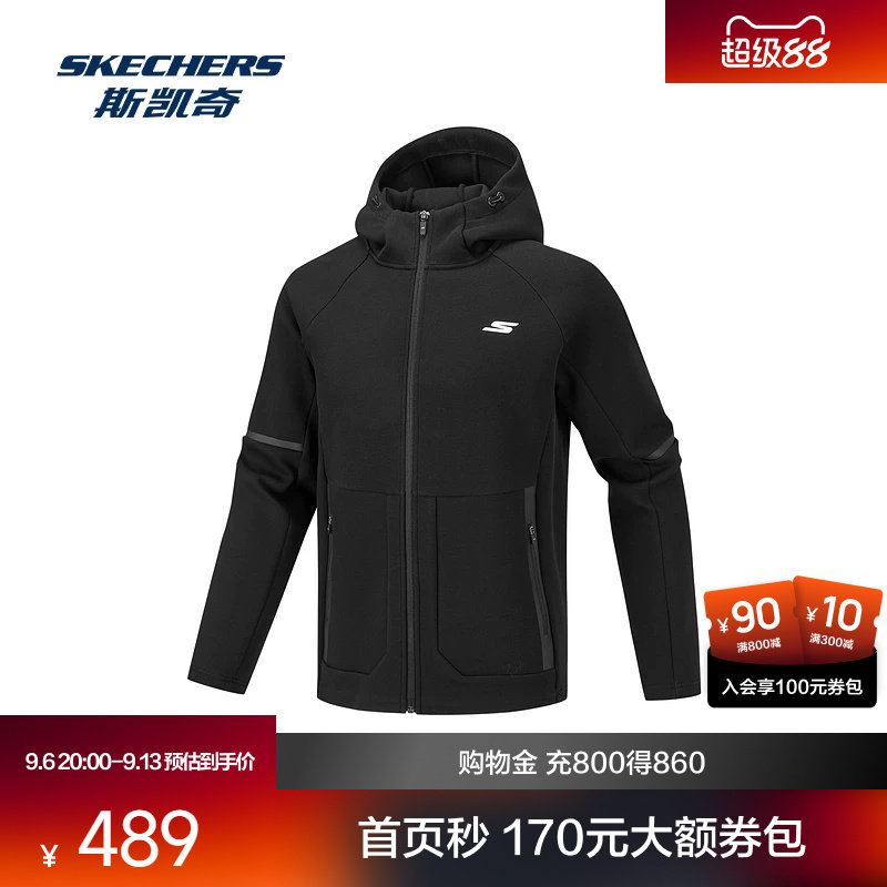 斯凯奇男士外套新款官方正品针织连帽修身健身跑步运动服