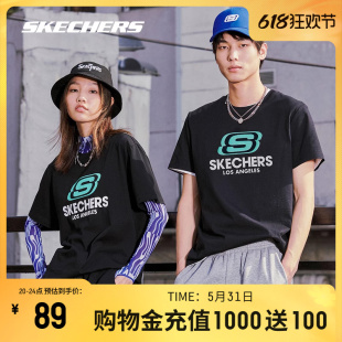 上衣宽松圆领运动短袖 男女同款 新款 Skechers斯凯奇情侣t恤 体恤