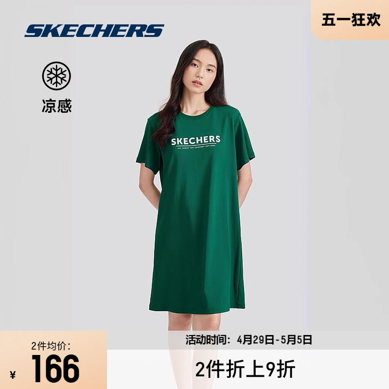 Skechers斯凯奇2024新款女运动连衣裙短袖凉感舒适H版型时尚百搭