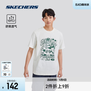 上衣 圆领宽松短袖 2024年夏季 Skechers斯凯奇运动印花T恤男女同款