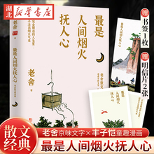 散文经典 最是人间烟火抚人心 朗读者 一读再读 明信片2张 老舍京味文字×丰子恺童趣漫画 现货速发 老舍散文精选集 书签1枚