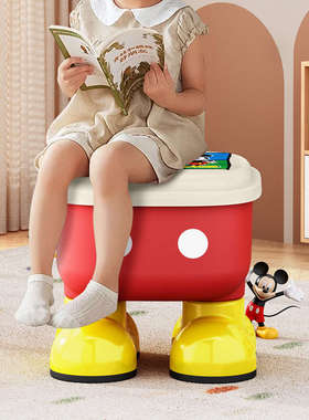 儿童卡通换鞋凳米奇造型塑料坐凳宝宝防滑储物凳红黄色