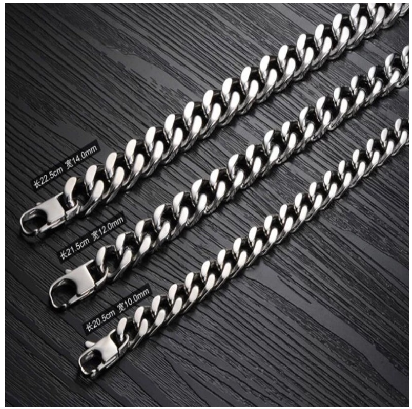 欧美夜店嘻哈个性潮流霸气男款手链 钛钢长扣4面磨链手饰