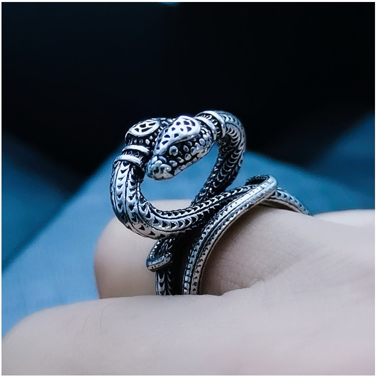 j243双头蛇造型戒指开口合金生肖个性蛇形复古潮人食指环欧美饰品