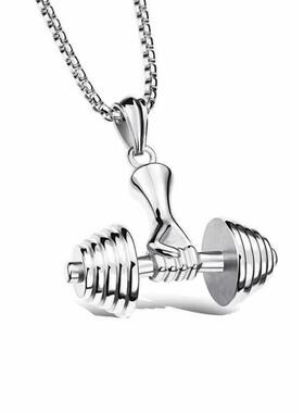 健身杠铃男士钛钢项链吊坠