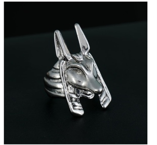 J10复古阿努比斯戒指 男士埃及十字胡狼头指环