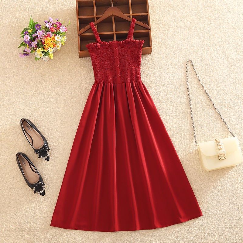 2019夏季新款吊带A字裙女韩版甜美淑女蓬蓬裙少女修身雪纺连衣裙