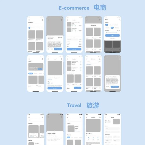 12种120页超全移动端设计app线框图&低保真原型figma格式