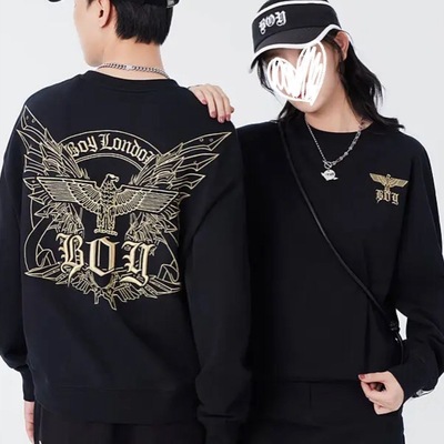 新款潮牌圆领卫衣男女情侣款老鹰翅膀印花休闲上衣服潮流宽松大码