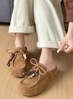 芭笛尔2025秋新款真皮勃肯鞋女外穿厚底全包半拖穆勒拖女鞋69212