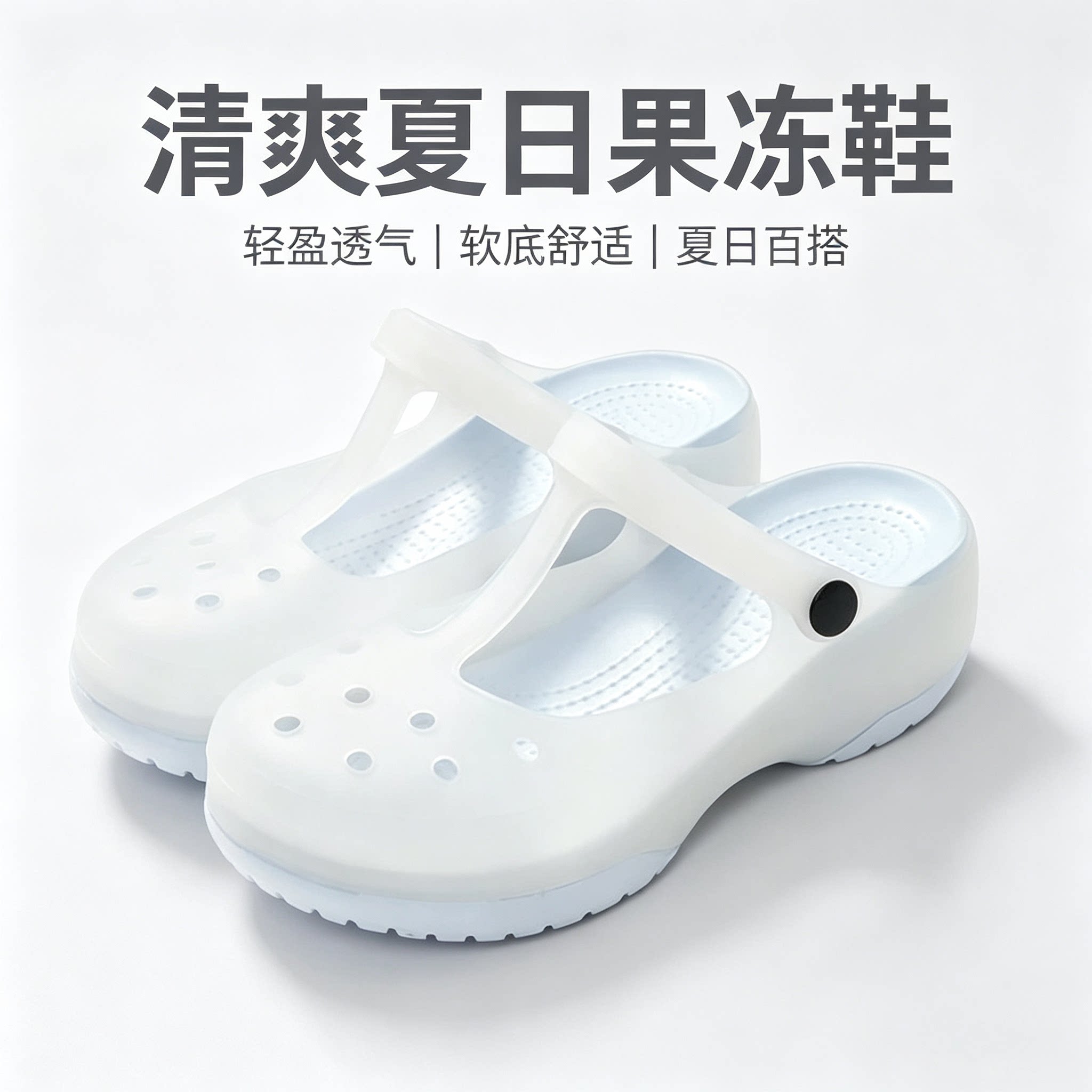 新款护士洞洞鞋女孕妇包头凉鞋夏防滑厚底果冻色玛丽珍花园鞋沙滩
