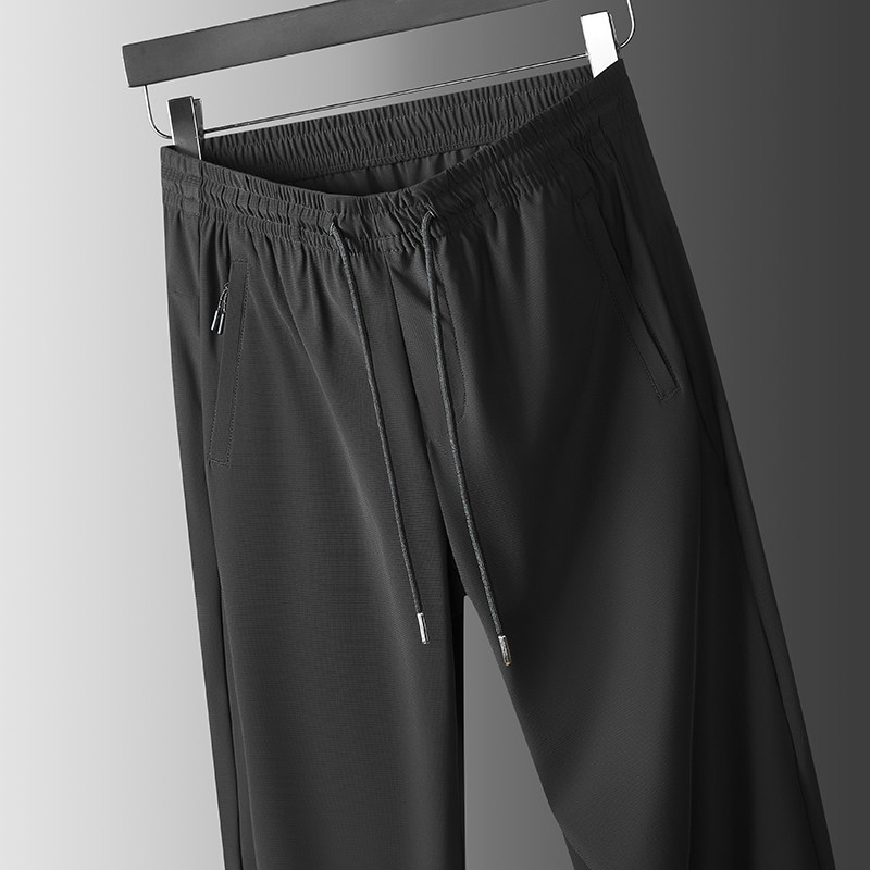 大码冰丝凉感休闲裤男士高弹宽松速干裤加肥加大胖子夏季薄款长裤