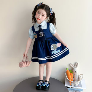 女童学院风连衣裙夏装2026新款儿童兔子警官裙子小女孩短袖朱迪裙