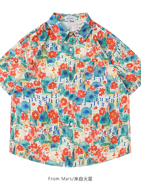 From Mars Blooming little red flower shirt casual cardigan