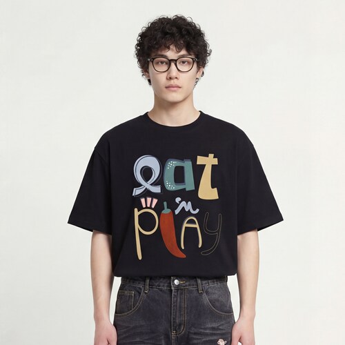 涂鸦风辣椒趣味字母印花短袖T恤