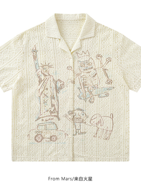 From Mars 失落的小丑 潮牌透气薄款慵懒风古巴领宽松短袖衬衫夏