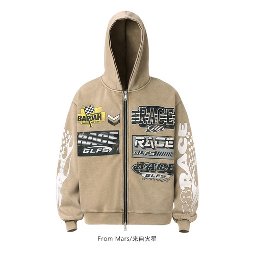 日系街头痞帅水洗印花宽松开衫