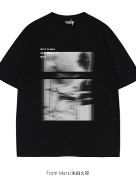 From Mars 潮牌模糊个性印花休闲套头情侣宽松百搭短袖T恤上衣BF
