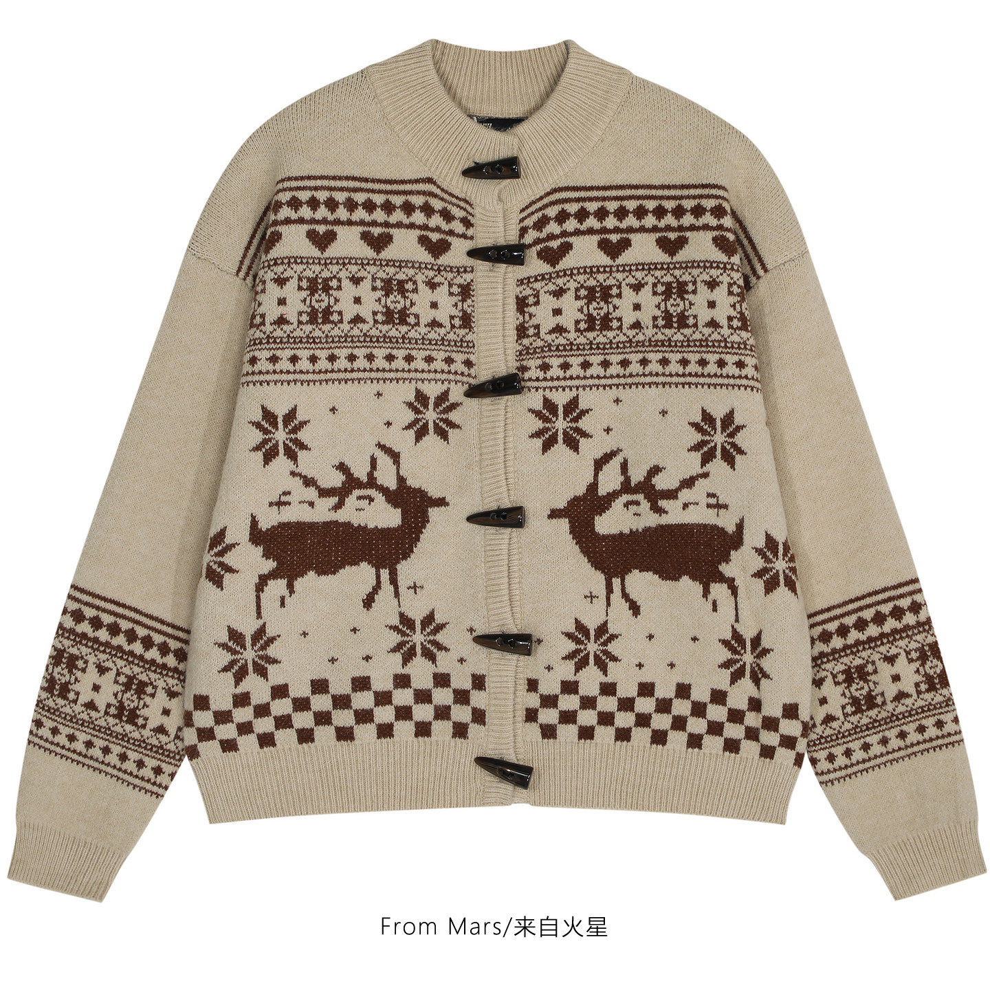 也有温暖牛角扣修身开衫毛衣