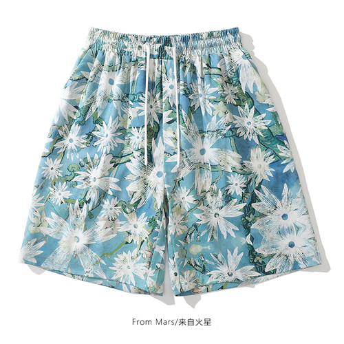 清新油画碎花夏威夷风沙滩短裤