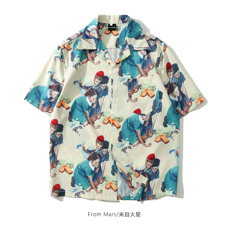 from mars发现宝藏 美式复古油画印花设计感潮牌宽松情侣oversize