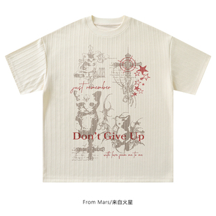 Mars 复古字母猫咪印花圆领休闲短袖 不起 高街美式 T恤 自己 From