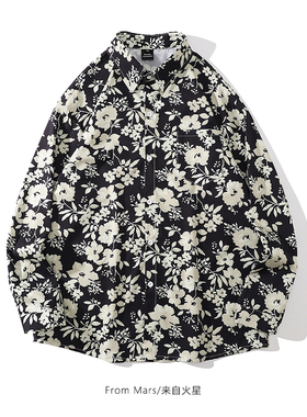From Mars 黑色山茶花 复古中性风碎花男女同款慵懒国潮牌情侣