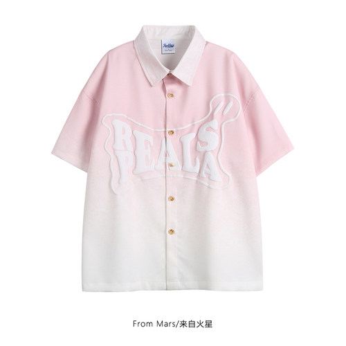 印花渐变宽松百搭短袖衬衫夏季