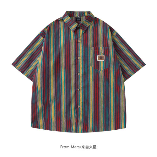 撞色vintage宽松短袖衬衫夏季BF