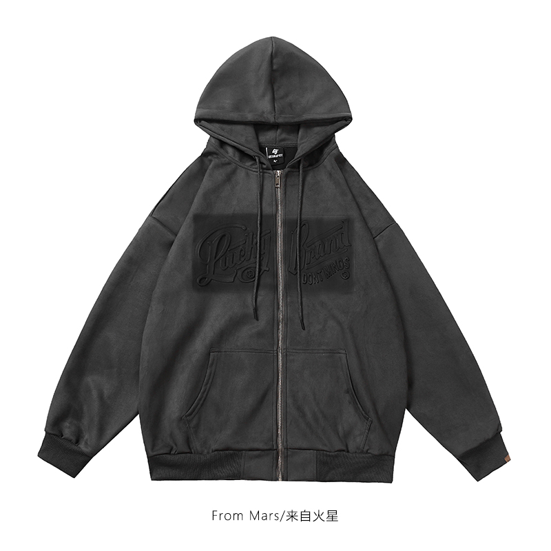 足够明白立体字母压印连帽开衫