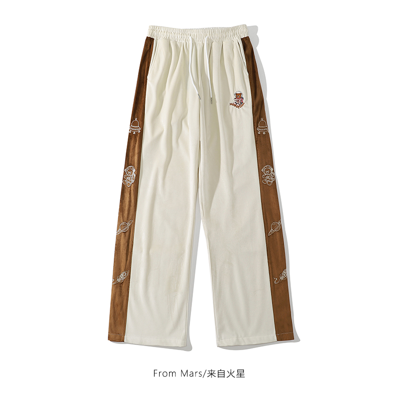 奶杏拼色丝绒刺绣串标