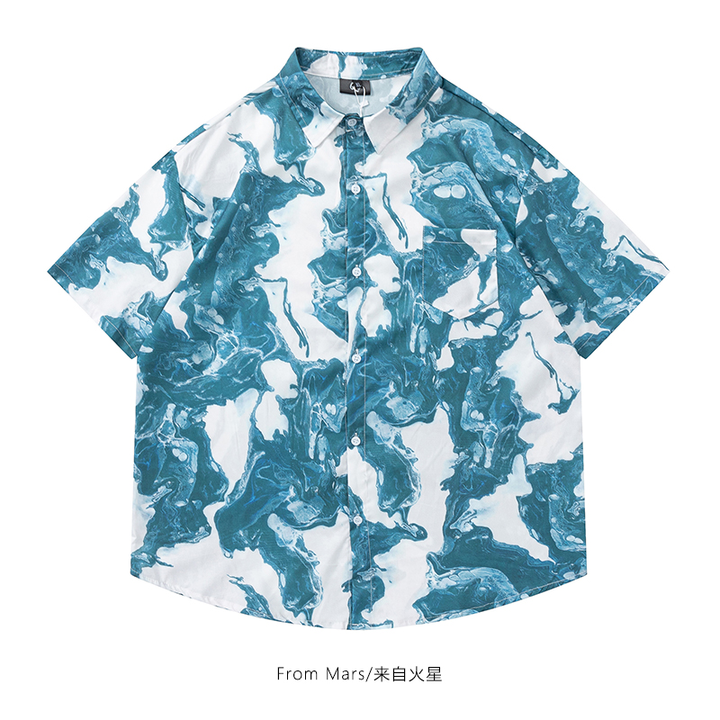 满印短袖衬衫宽松休闲潮ins