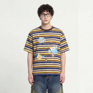 FromMars Reach out and hug the striped short-sleeved T-shirt