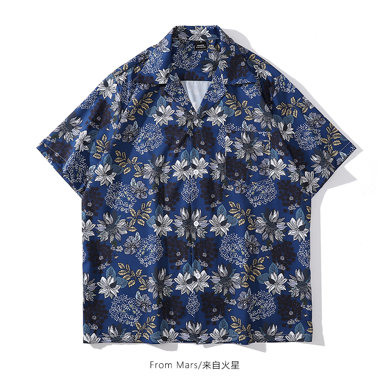 复古花卉满印短袖夏威夷风