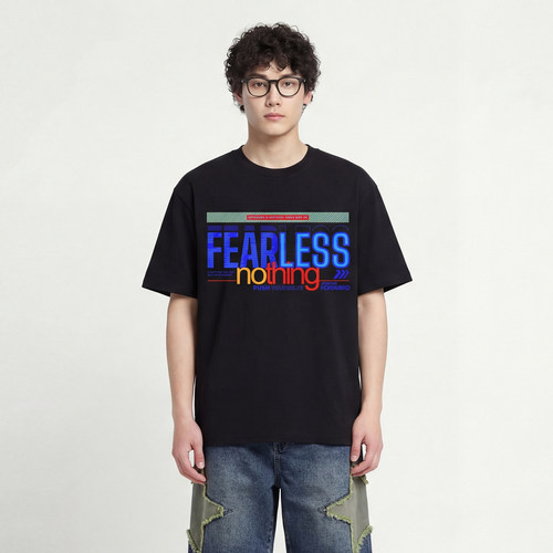 无畏精神印花T恤重磅纯棉宽松