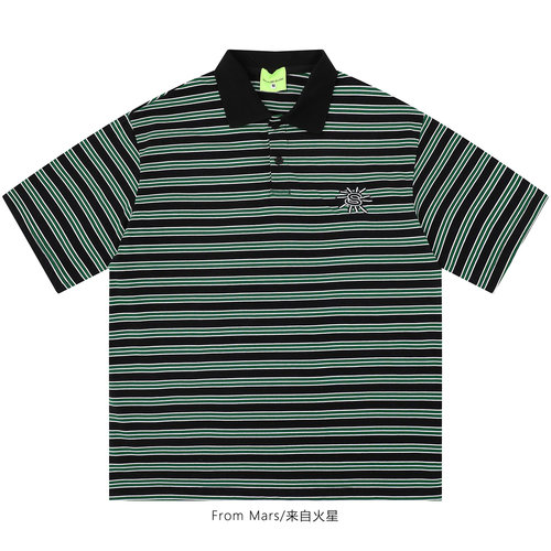 太阳字母Polo衫撞色领刺绣宽松