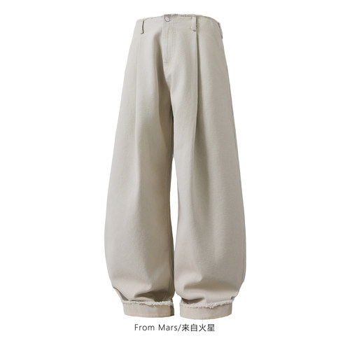 可以平淡毛边阔腿休闲裤夏季