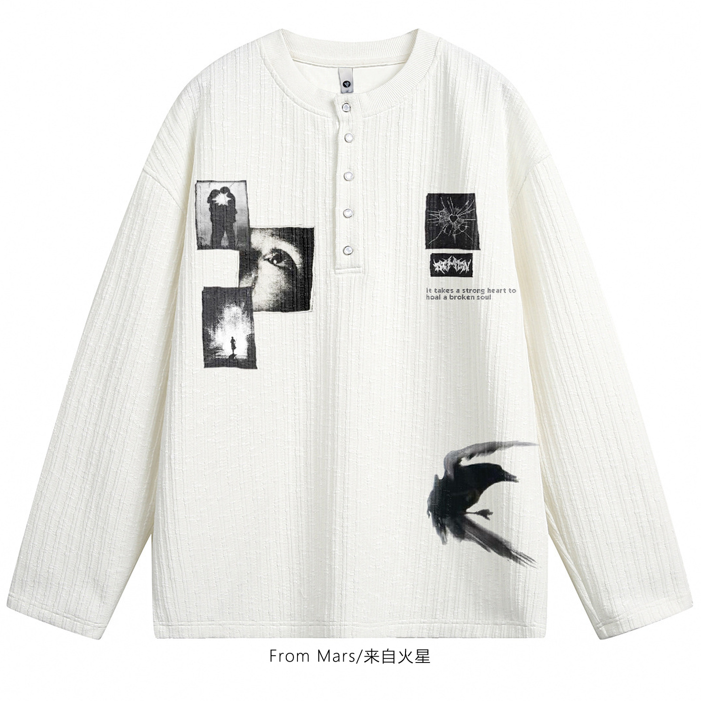 人物印花宽松休闲情侣长袖T恤bf