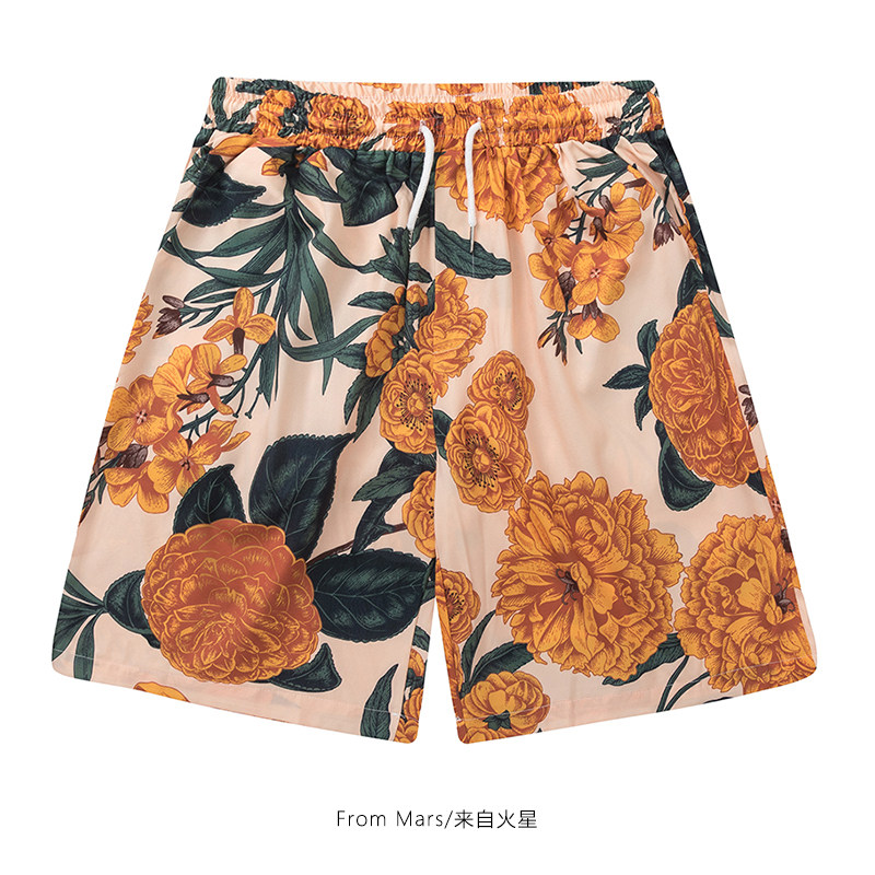 From Mars 你若盛开 国潮花卉满印沙滩裤小众阔腿宽松短裤夏威夷
